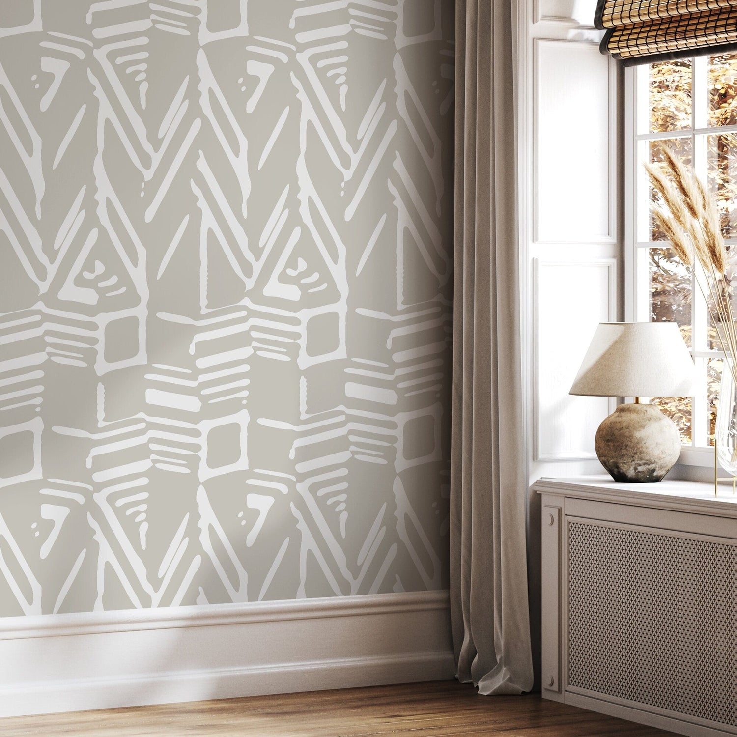 Wallpaper Peel and Stick Wallpaper Removable Wallpaper Home Decor Wall Art Wall Decor Room Decor / White and Beige Abstract Wallpaper- C569