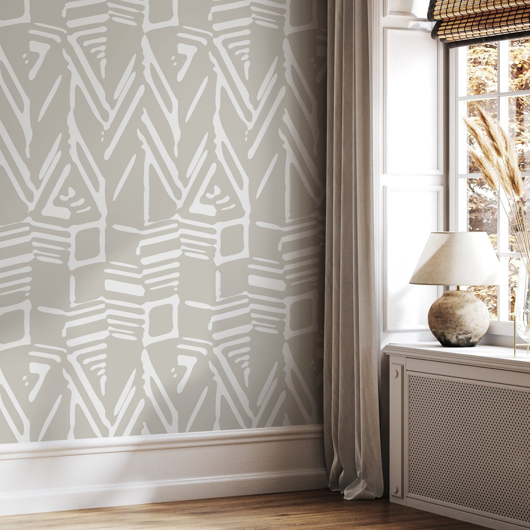 Wallpaper Peel and Stick Wallpaper Removable Wallpaper Home Decor Wall Art Wall Decor Room Decor / White and Beige Abstract Wallpaper- C569