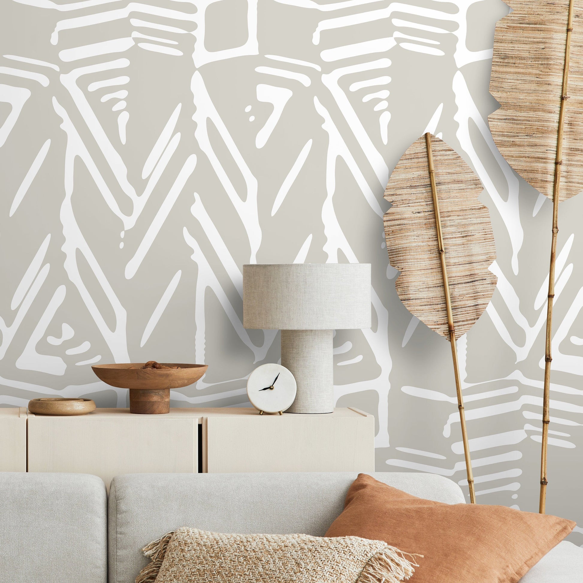Wallpaper Peel and Stick Wallpaper Removable Wallpaper Home Decor Wall Art Wall Decor Room Decor / White and Beige Abstract Wallpaper- C569