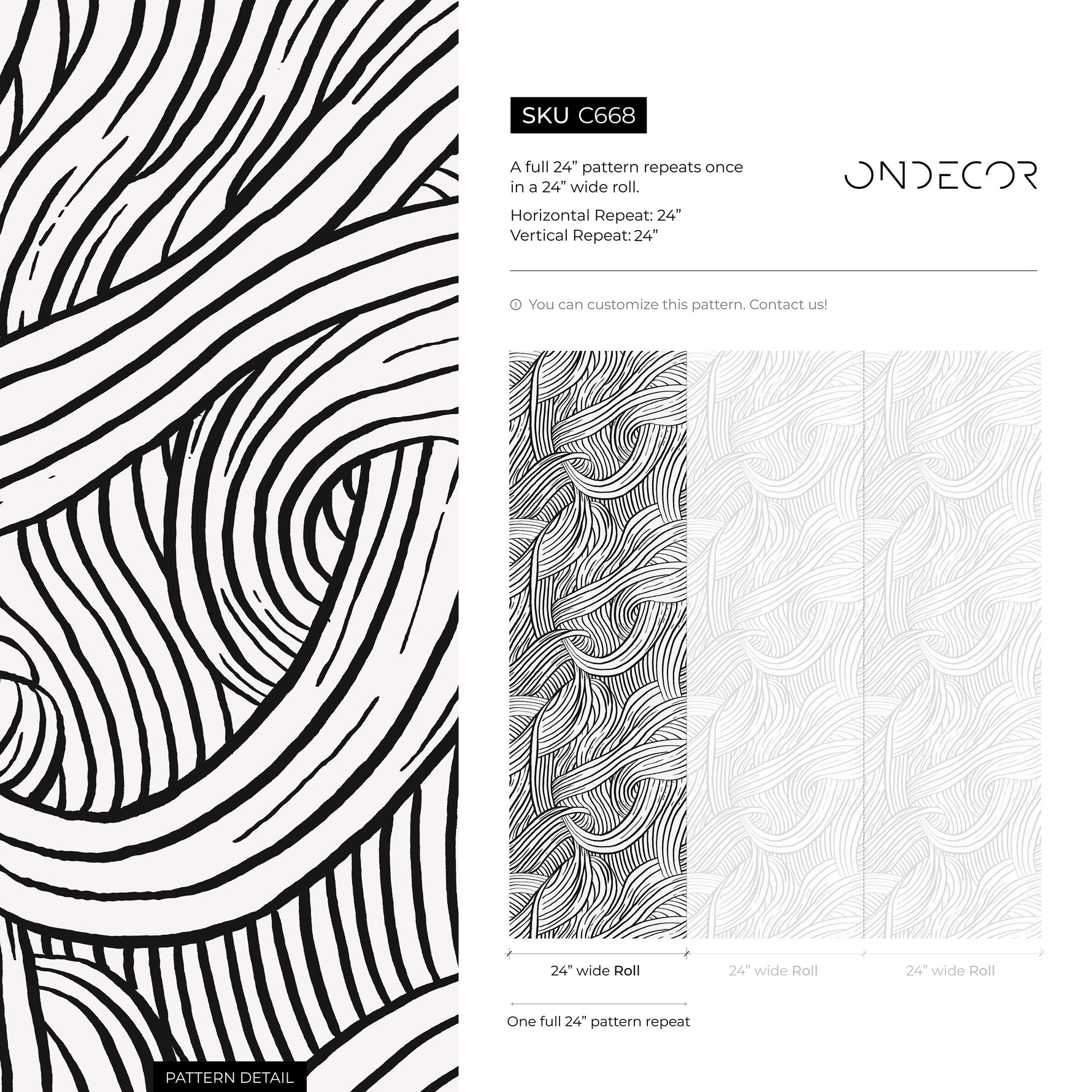 Black and White Waves Wallpaper / Peel and Stick Wallpaper Removable Wallpaper Home Decor Wall Art Wall Decor Room Decor - C668