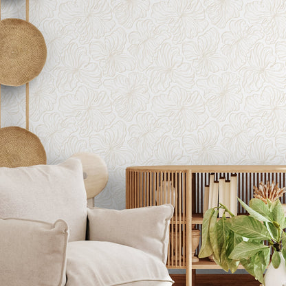 Beige Floral Pattern Wallpaper / Peel and Stick Wallpaper Removable Wallpaper Home Decor Wall Art Wall Decor Room Decor - C669