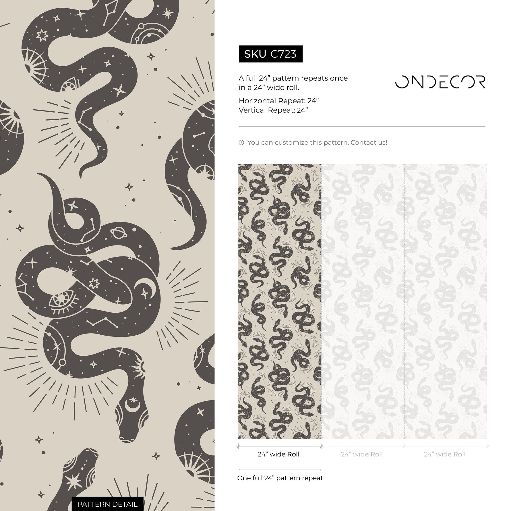 Gray Snake Boho Wallpaper / Peel and Stick Wallpaper Removable Wallpaper Home Decor Wall Art Wall Decor Room Decor - C723