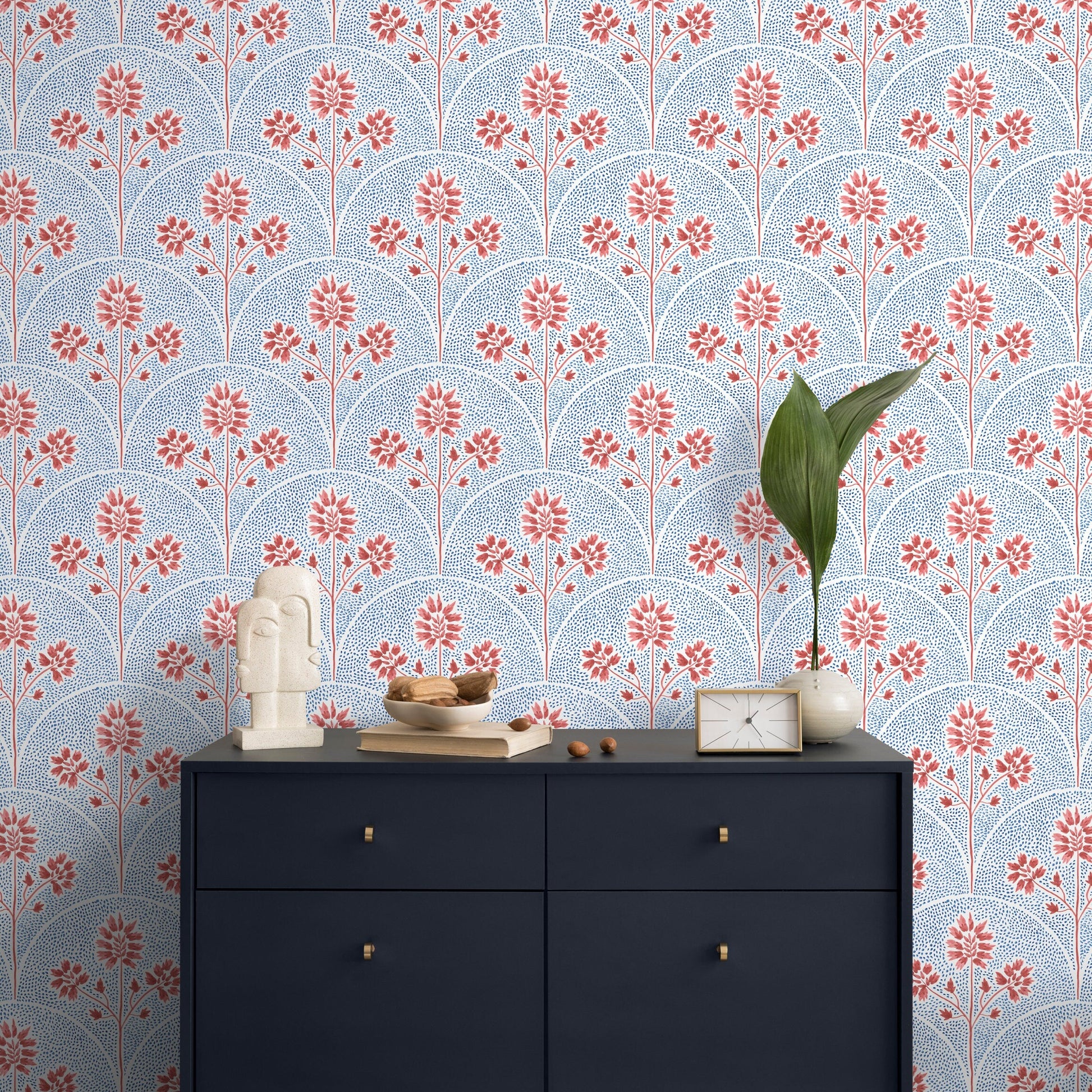 Pink and Blue Floral Wallpaper / Peel and Stick Wallpaper Removable Wallpaper Home Decor Wall Art Wall Decor Room Decor - C779