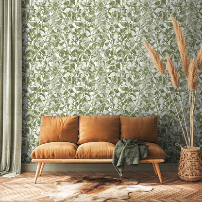Green Watercolor Leaf Wallpaper / Peel and Stick Wallpaper Removable Wallpaper Home Decor Wall Art Wall Decor Room Decor - C874