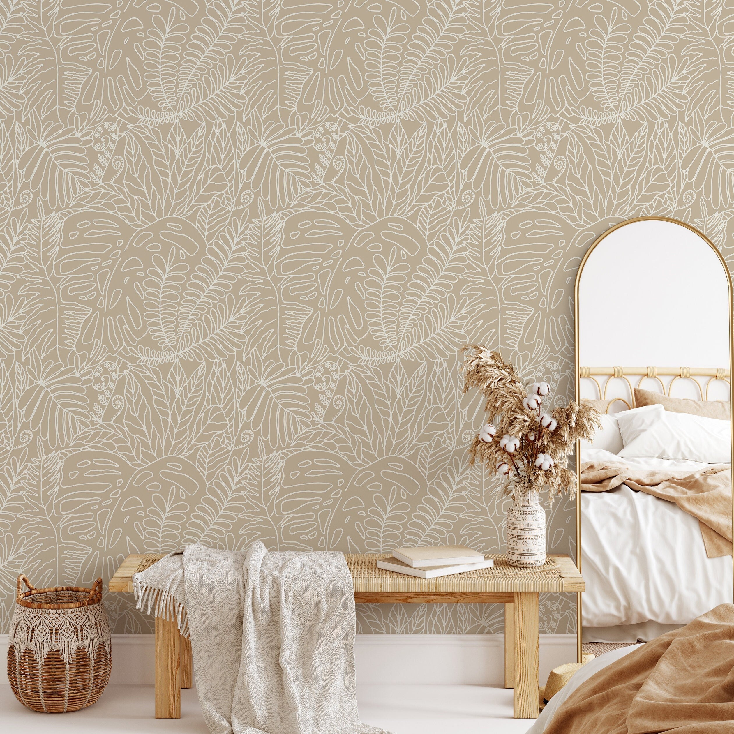 Removable Wallpaper,Gold Leaves, Peel&Stick, Foliage, Wall Mural, Self Adhesive or high quality Vinyl