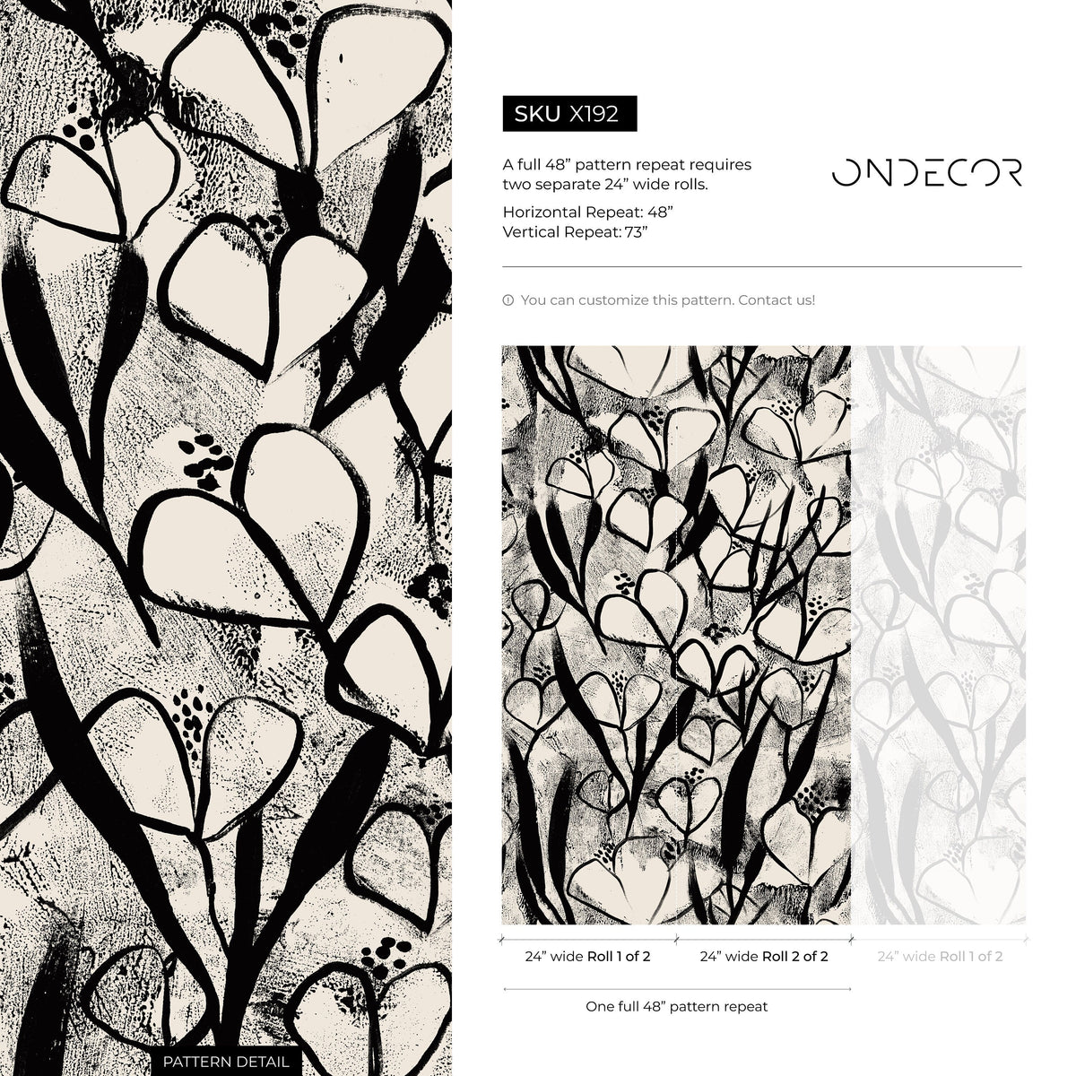 Wallpaper Peel and Stick Wallpaper Removable Wallpaper Home Decor Wall Art Wall Decor Room Decor / Black and Beige Floral Wallpaper - X192