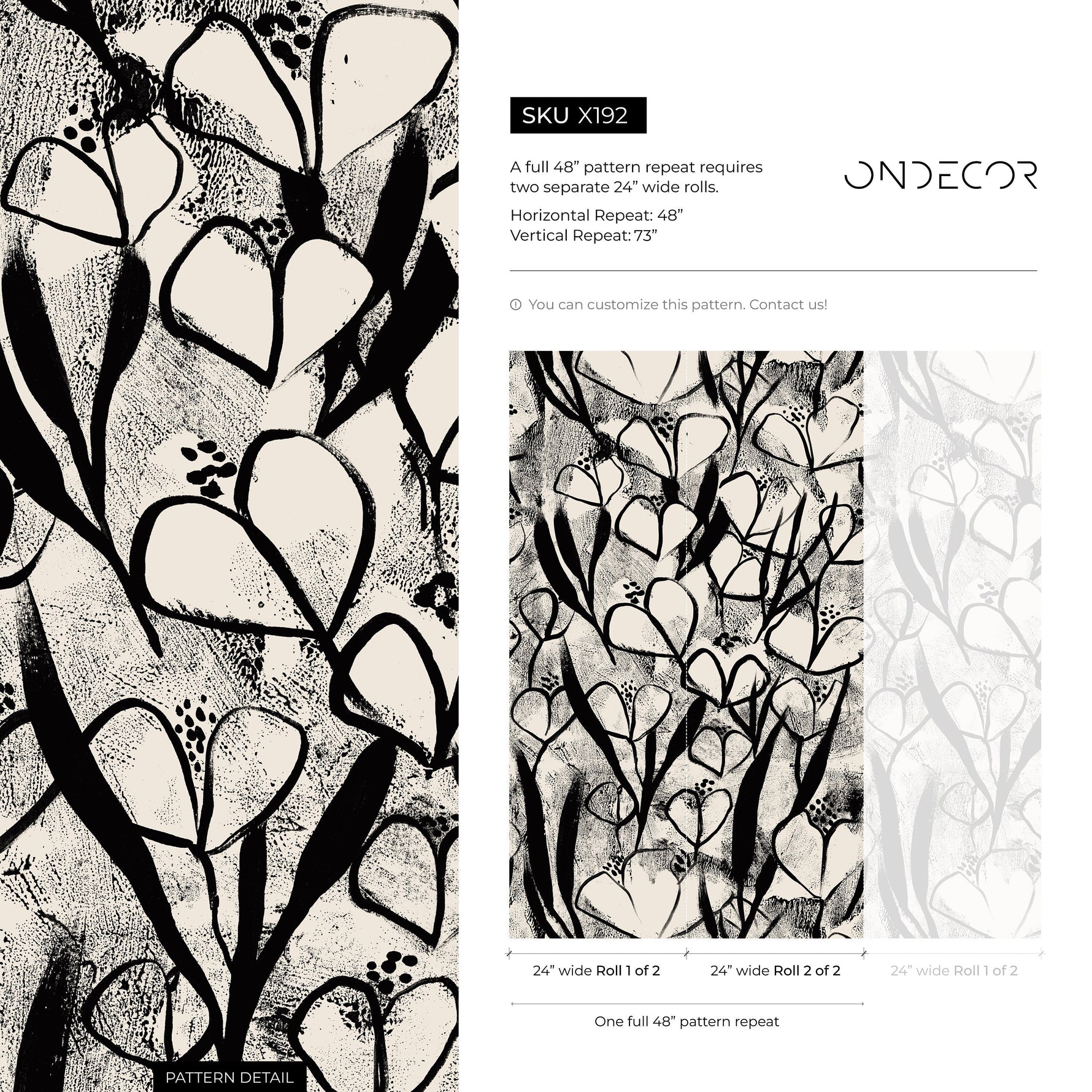 Wallpaper Peel and Stick Wallpaper Removable Wallpaper Home Decor Wall Art Wall Decor Room Decor / Black and Beige Floral Wallpaper - X192