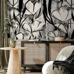 Wallpaper Peel and Stick Wallpaper Removable Wallpaper Home Decor Wall Art Wall Decor Room Decor / Black and Beige Floral Wallpaper - X192