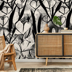 Wallpaper Peel and Stick Wallpaper Removable Wallpaper Home Decor Wall Art Wall Decor Room Decor / Black and Beige Floral Wallpaper - X192