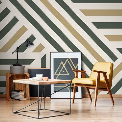 Green Geometric Wallpaper Modern Striped Wallpaper Peel and Stick and Traditional Wallpaper - D732