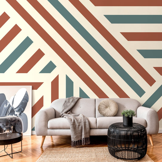 Striped Geometric Wallpaper Modern Wallpaper Peel and Stick and Traditional Wallpaper - D733