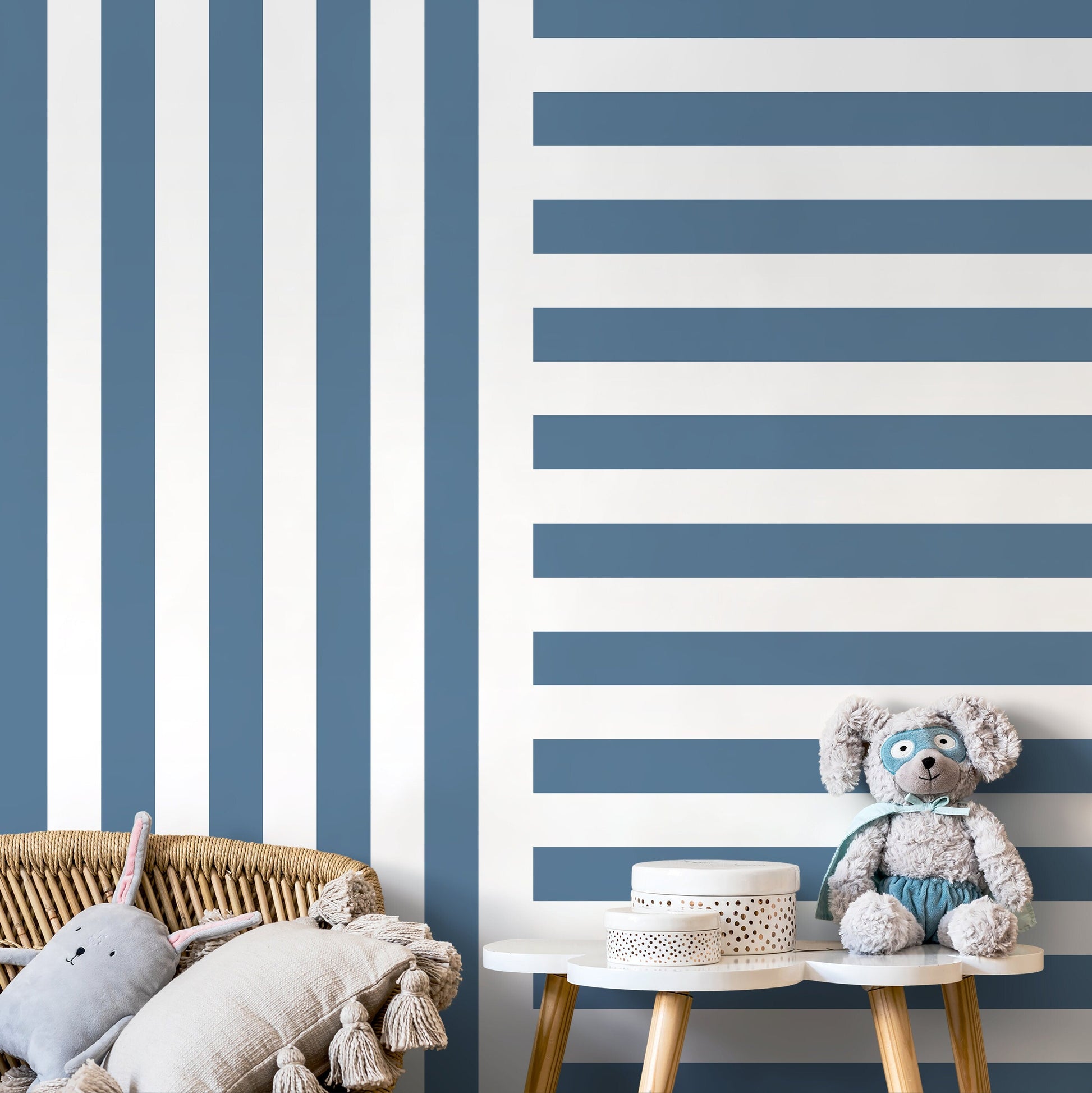 Blue Striped Wallpaper Modern Geometric Wallpaper Peel and Stick and Traditional Wallpaper - D738
