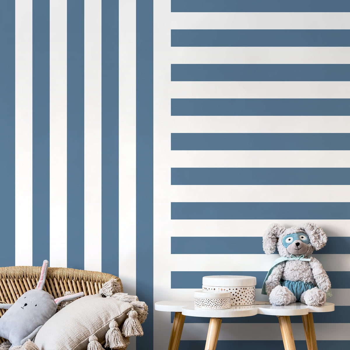 Blue Striped Wallpaper Modern Geometric Wallpaper Peel and Stick and Traditional Wallpaper - D738
