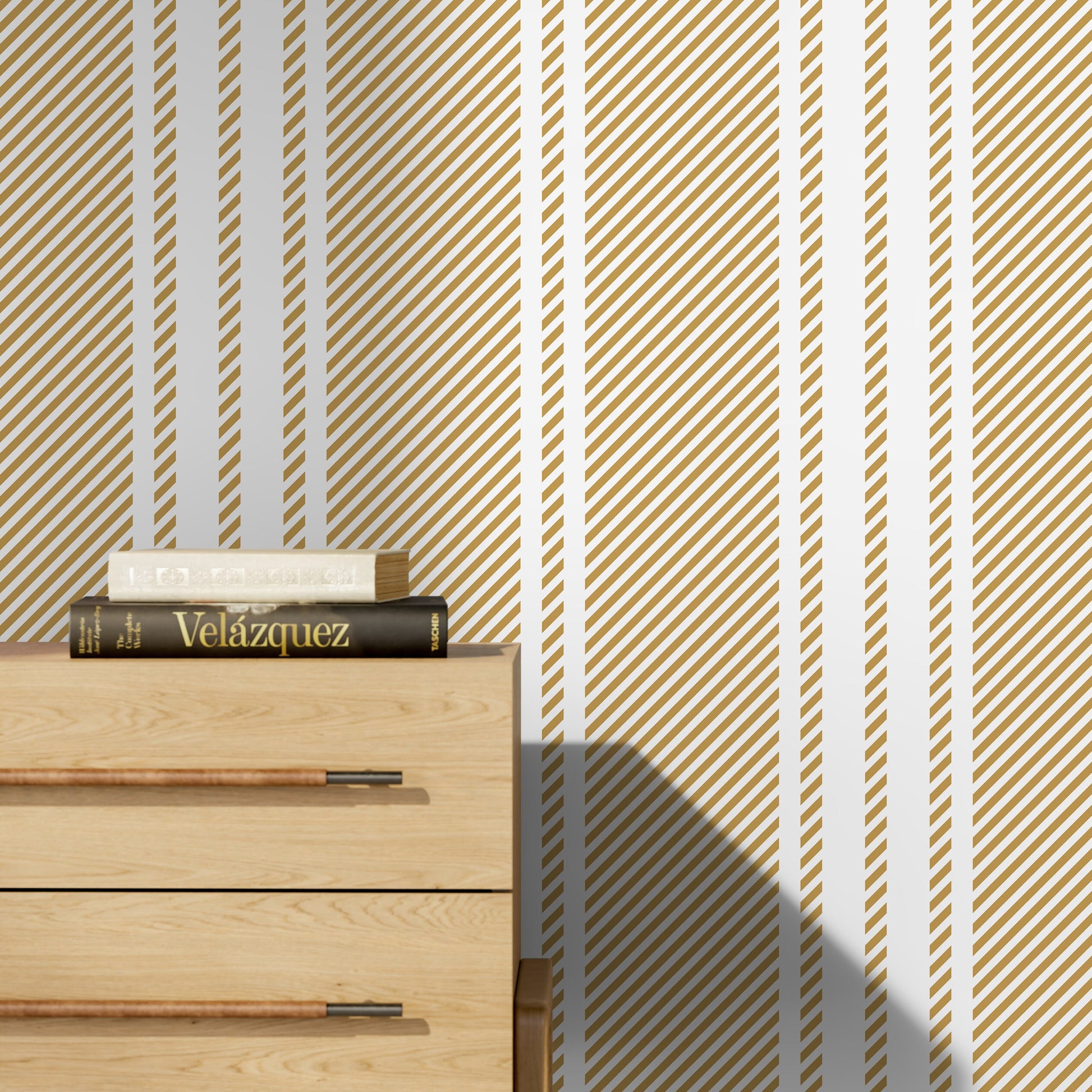 Yellow Striped Wallpaper Farmhouse Wallpaper Peel and Stick and Traditional Wallpaper - D784