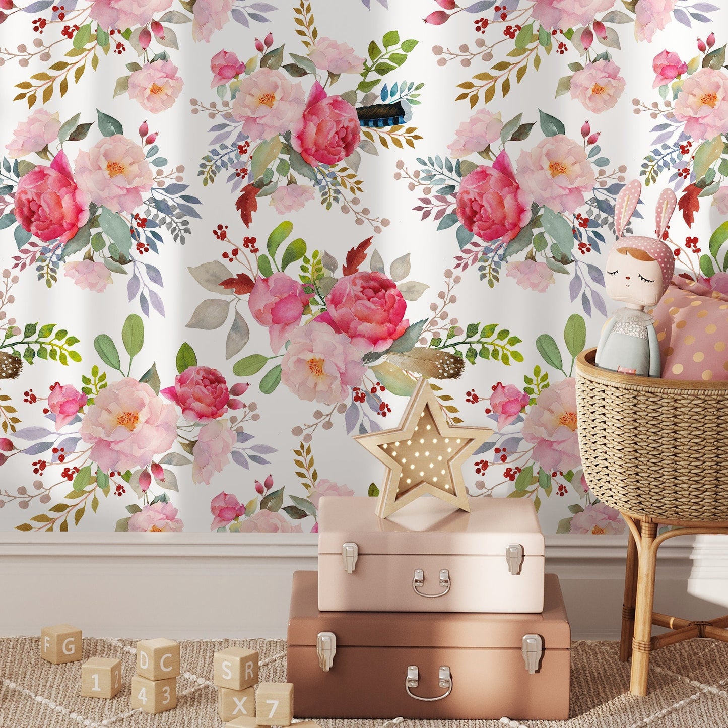Watercolor Floral Wallpaper, Removable Wall Decor, Temporary Wallpaper, Peel and Stick Wallpaper, Wall Paper Removable - A184