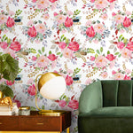Watercolor Floral Wallpaper, Removable Wall Decor, Temporary Wallpaper, Peel and Stick Wallpaper, Wall Paper Removable - A184