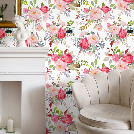 Watercolor Floral Wallpaper, Removable Wall Decor, Temporary Wallpaper, Peel and Stick Wallpaper, Wall Paper Removable - A184