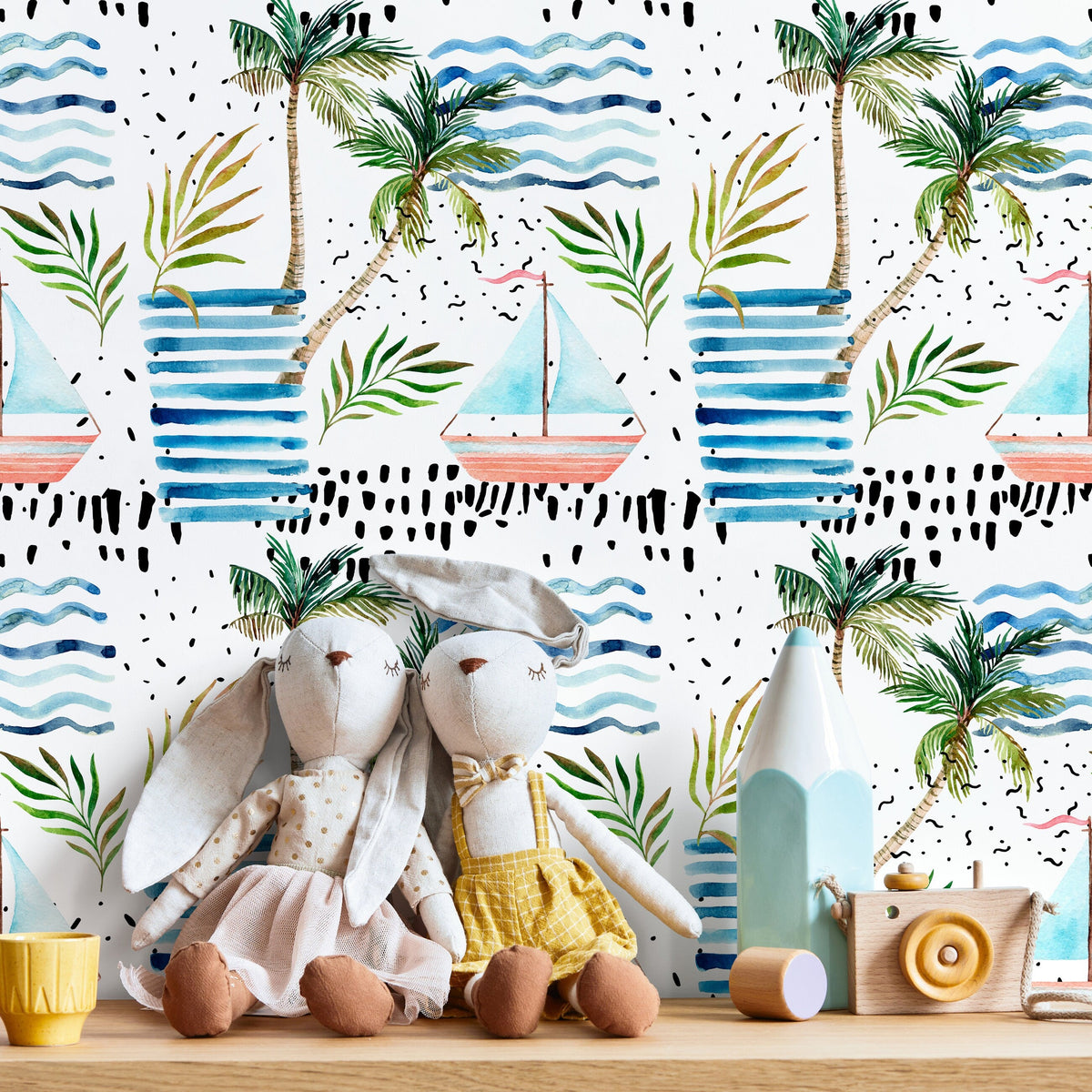 Palm Tree Wallpaper, Removable Wallpaper, Beach Wallpaper, Palm Leaves, Tropical Wall Decor, Jungle Wallpaper - A185