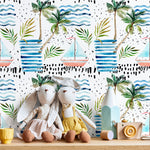 Palm Tree Wallpaper, Removable Wallpaper, Beach Wallpaper, Palm Leaves, Tropical Wall Decor, Jungle Wallpaper - A185