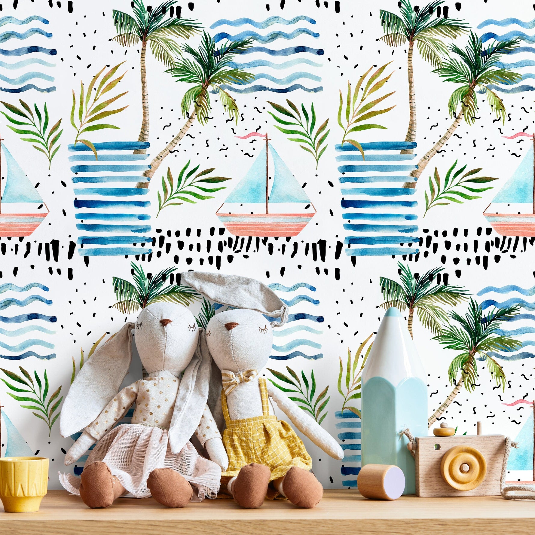 Palm Tree Wallpaper, Removable Wallpaper, Beach Wallpaper, Palm Leaves, Tropical Wall Decor, Jungle Wallpaper - A185