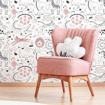 Removable Wallpaper, Minimalistic Wallpaper, Peel and Stick Wallpaper, Wall Paper, Cute Safari - B544