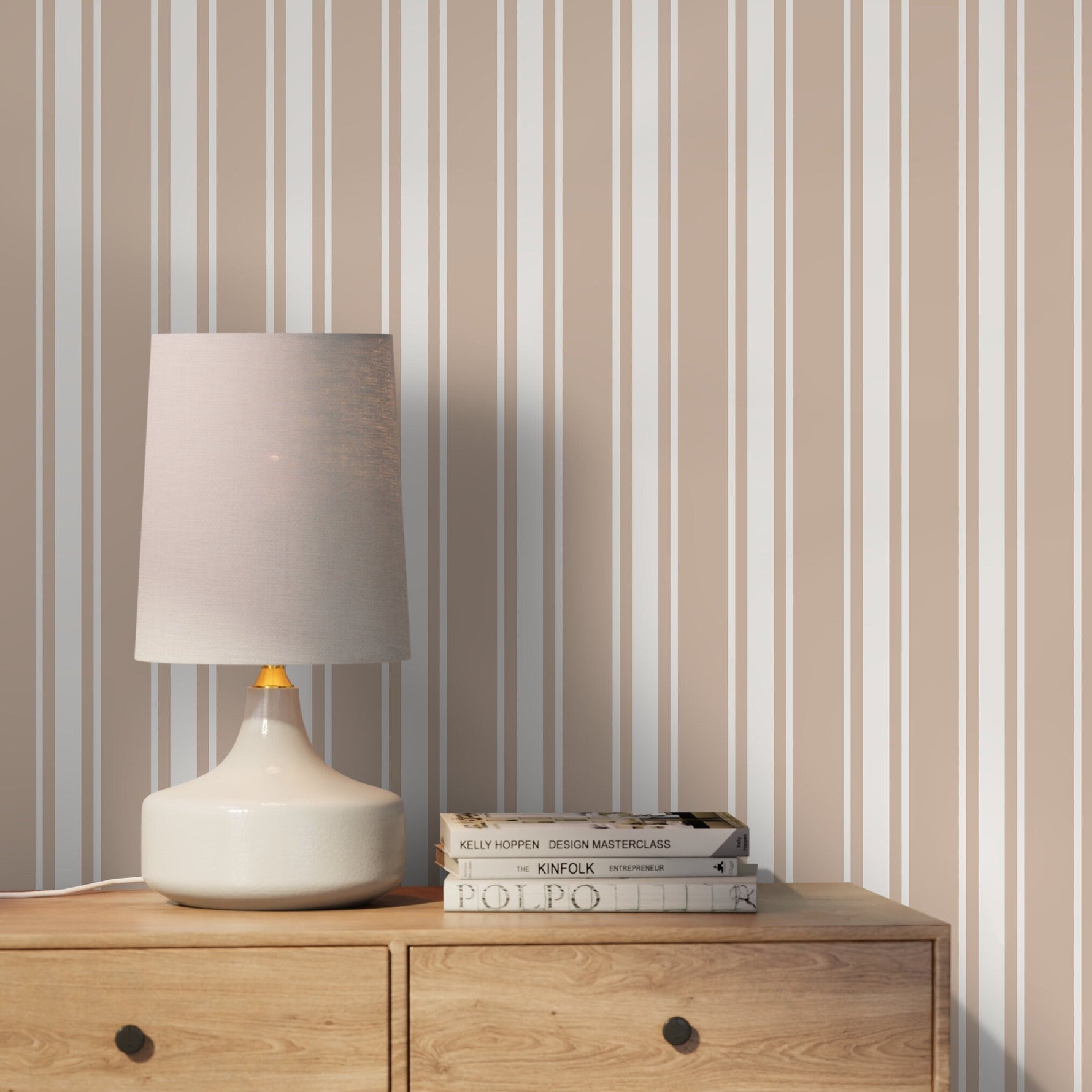 Beige Striped Wallpaper Vintage Wallpaper Peel and Stick and Traditional Wallpaper - D757
