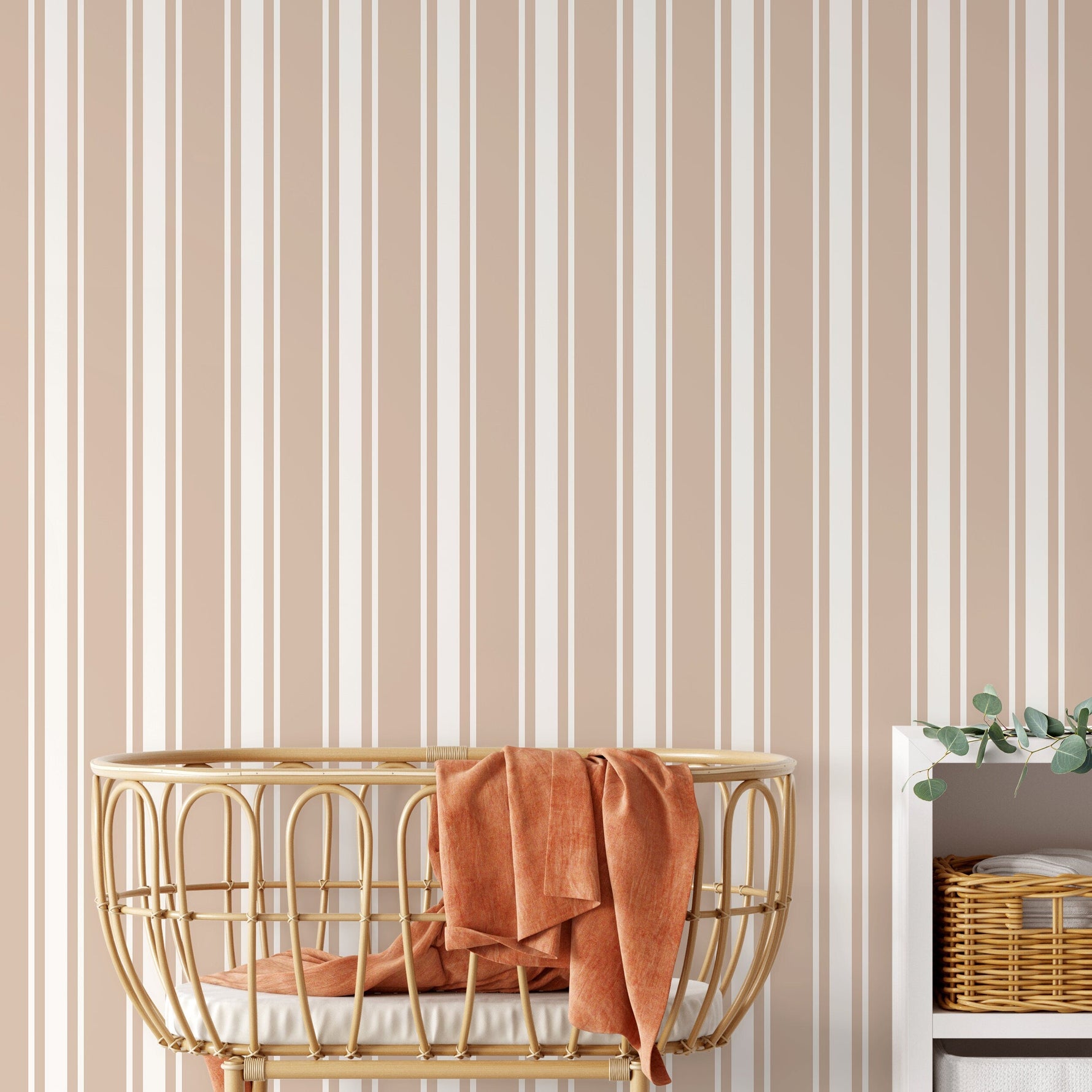 Beige Striped Wallpaper Vintage Wallpaper Peel and Stick and Traditional Wallpaper - D757
