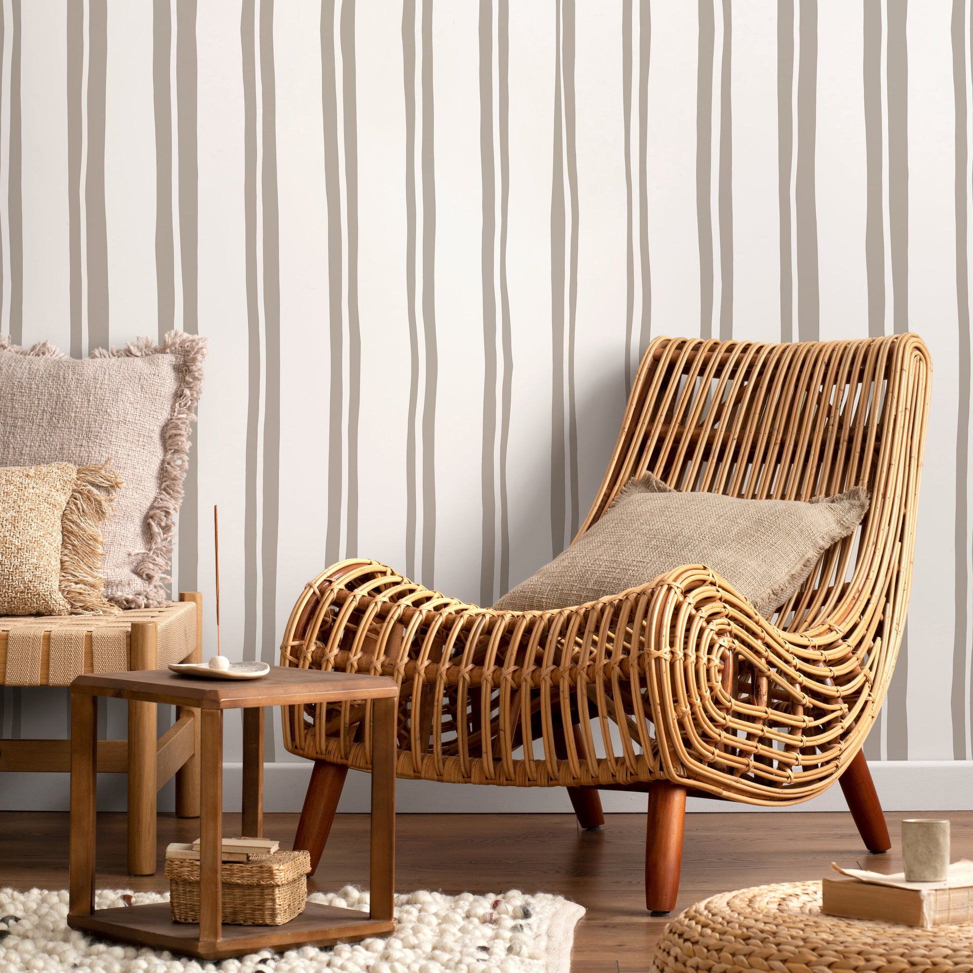 Neutral Lines Wallpaper Boho Striped Wallpaper Peel and Stick and Traditional Wallpaper - D763