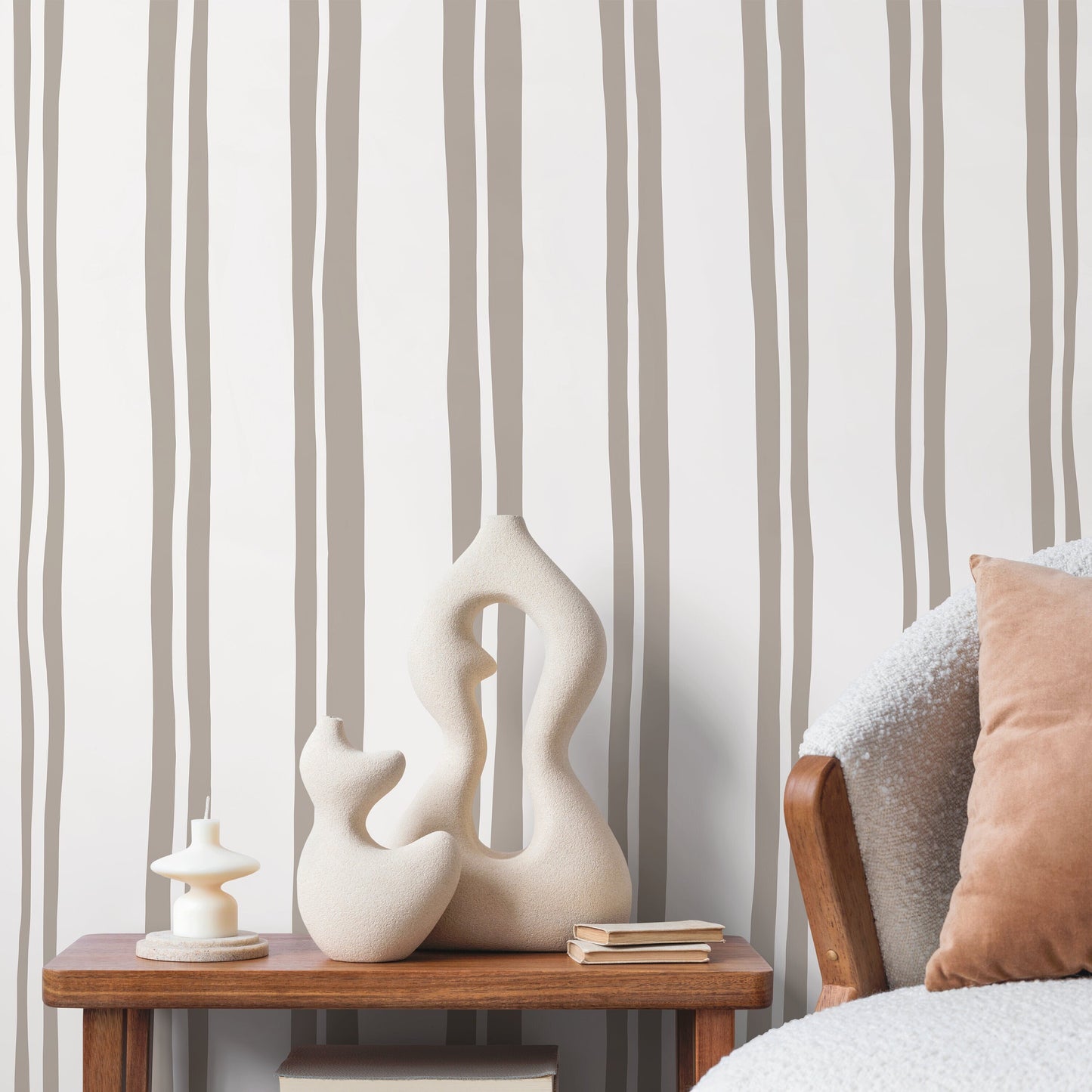 Neutral Lines Wallpaper Boho Striped Wallpaper Peel and Stick and Traditional Wallpaper - D763