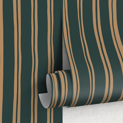 Green and Beige Lines Wallpaper Striped Wallpaper Peel and Stick and Traditional Wallpaper - D766