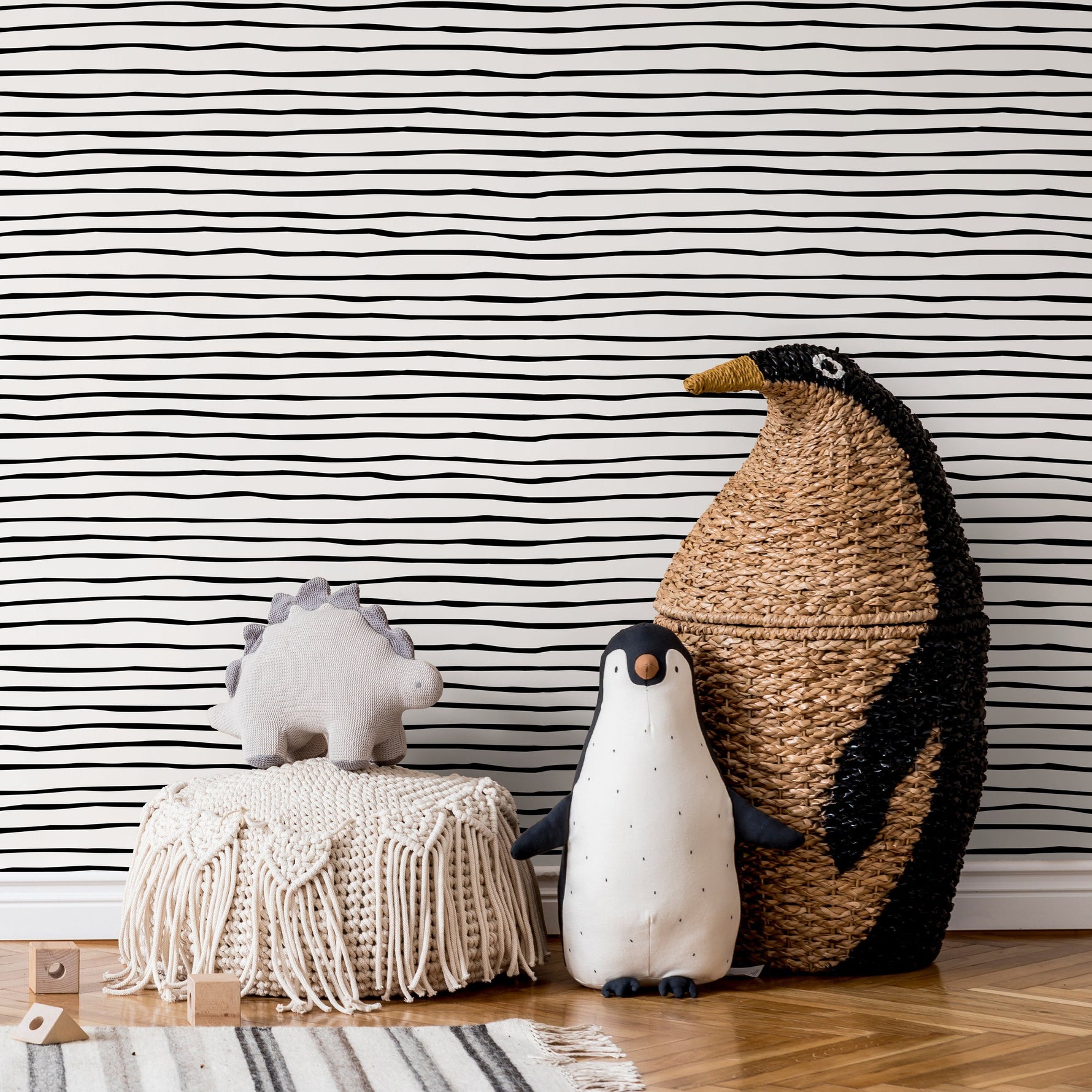 Black and White Striped Wallpaper Boho Wallpaper Peel and Stick and Traditional Wallpaper - D772