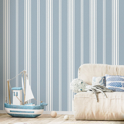 Blue Striped Wallpaper Farmhouse Wallpaper Peel and Stick and Traditional Wallpaper - D781