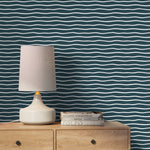 Dark Blue Minimalist Lines Wallpaper Boho Wallpaper Peel and Stick and Traditional Wallpaper - D751
