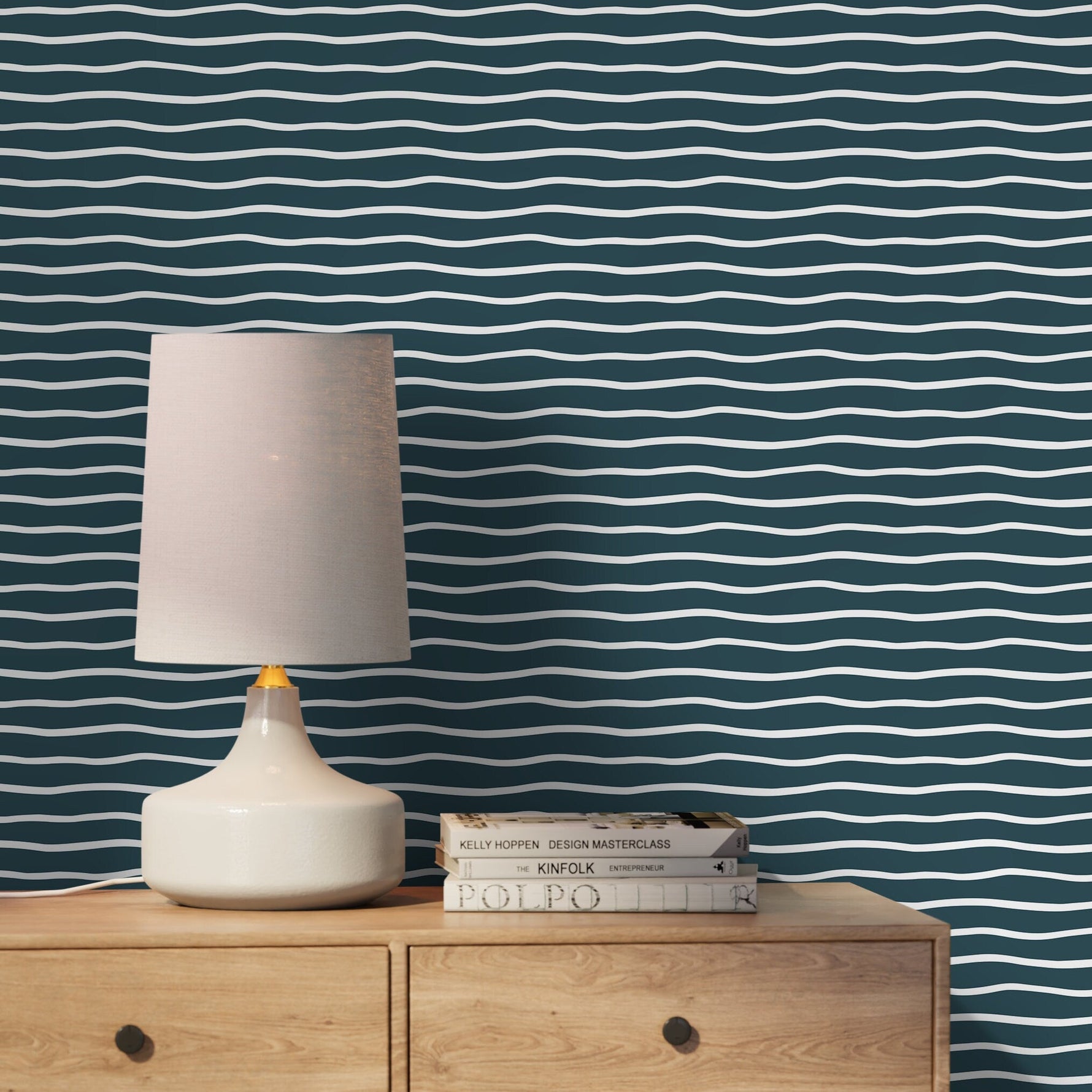 Dark Blue Minimalist Lines Wallpaper Boho Wallpaper Peel and Stick and Traditional Wallpaper - D751