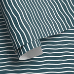 Dark Blue Minimalist Lines Wallpaper Boho Wallpaper Peel and Stick and Traditional Wallpaper - D751