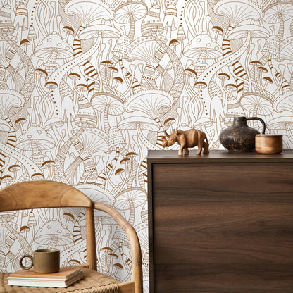 Brown Mushroom Wallpaper Modern Peel and Stick and Traditional Wallpaper - D811
