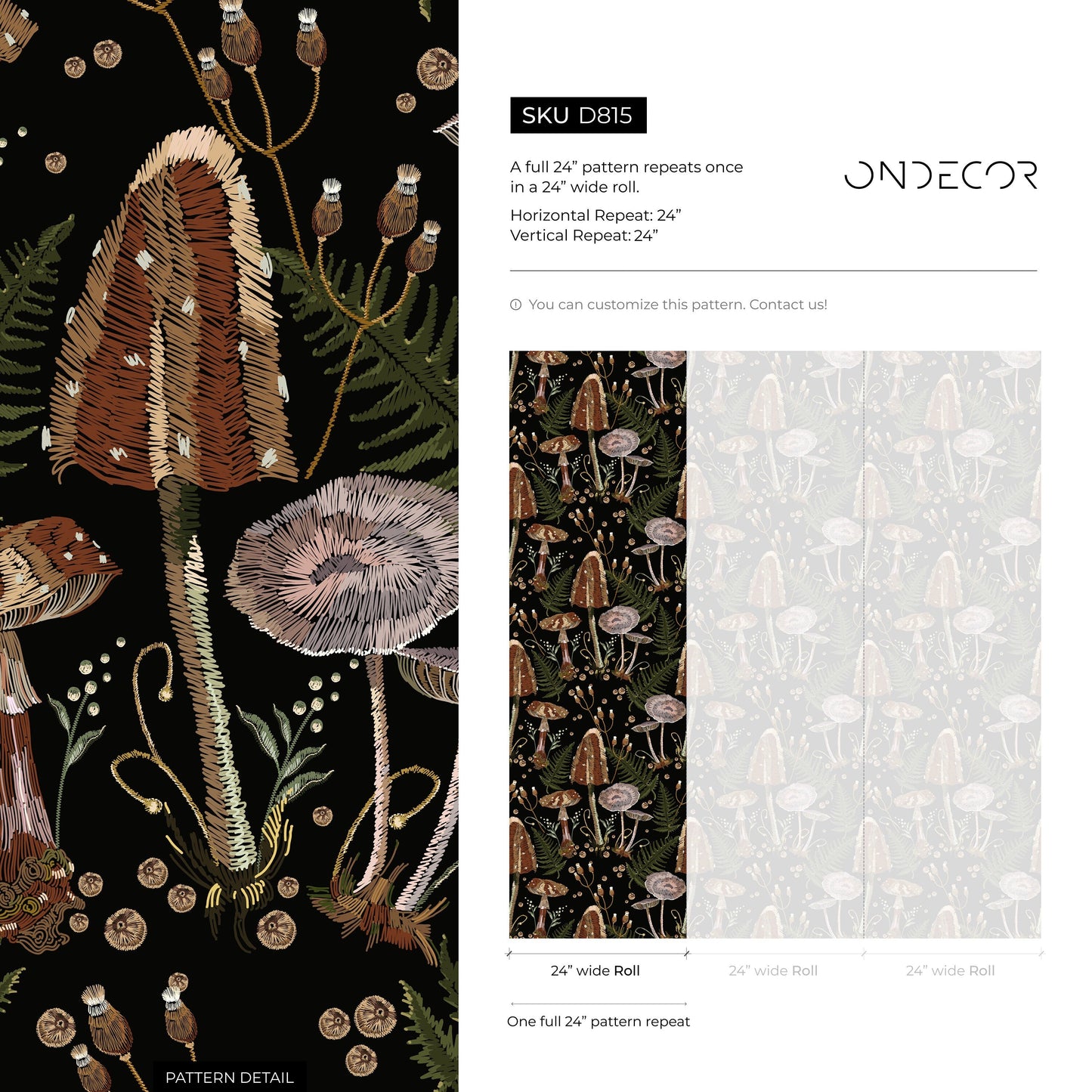 Dark Mushroom Wallpaper Dark Floral Wallpaper Peel and Stick and Traditional Wallpaper - D815