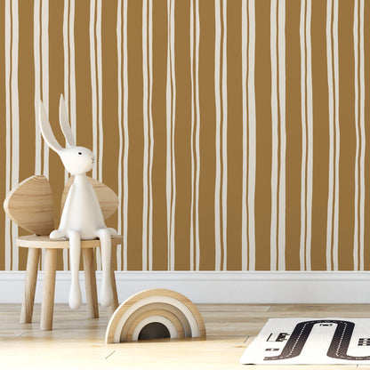 Mustard Lines Wallpaper Striped Wallpaper Peel and Stick and Traditional Wallpaper - D767