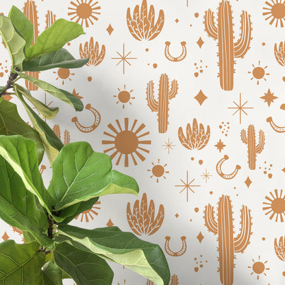 Orange Western Wallpaper Cute Boho Wallpaper Peel and Stick and Traditional Wallpaper - D827