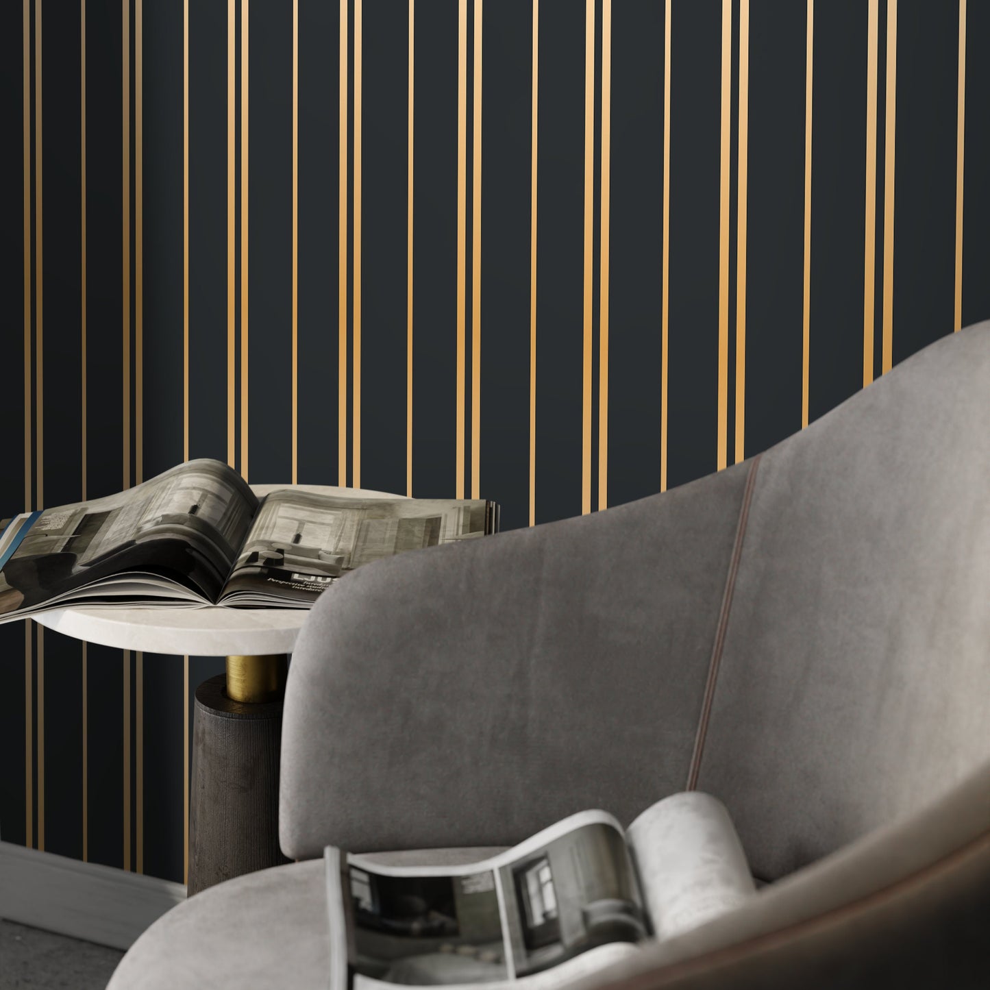 Gold and Green Striped Wallpaper Peel and Stick and Traditional Wallpaper - D771
