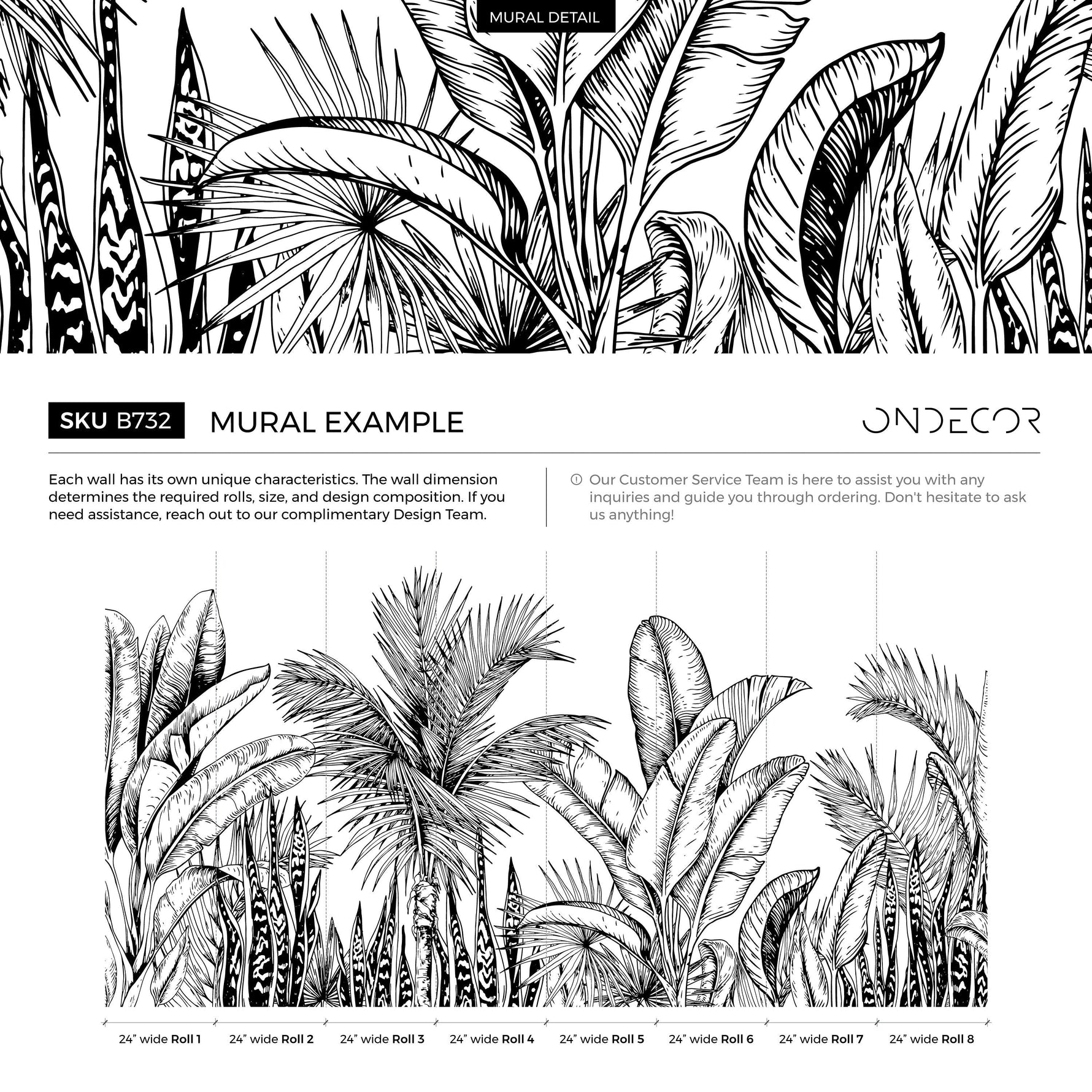 Black and White Jungle Mural Removable Wallpaper Wall Decor Home Decor Wall Art Printable Wall Art Room Decor Wall Prints - B732