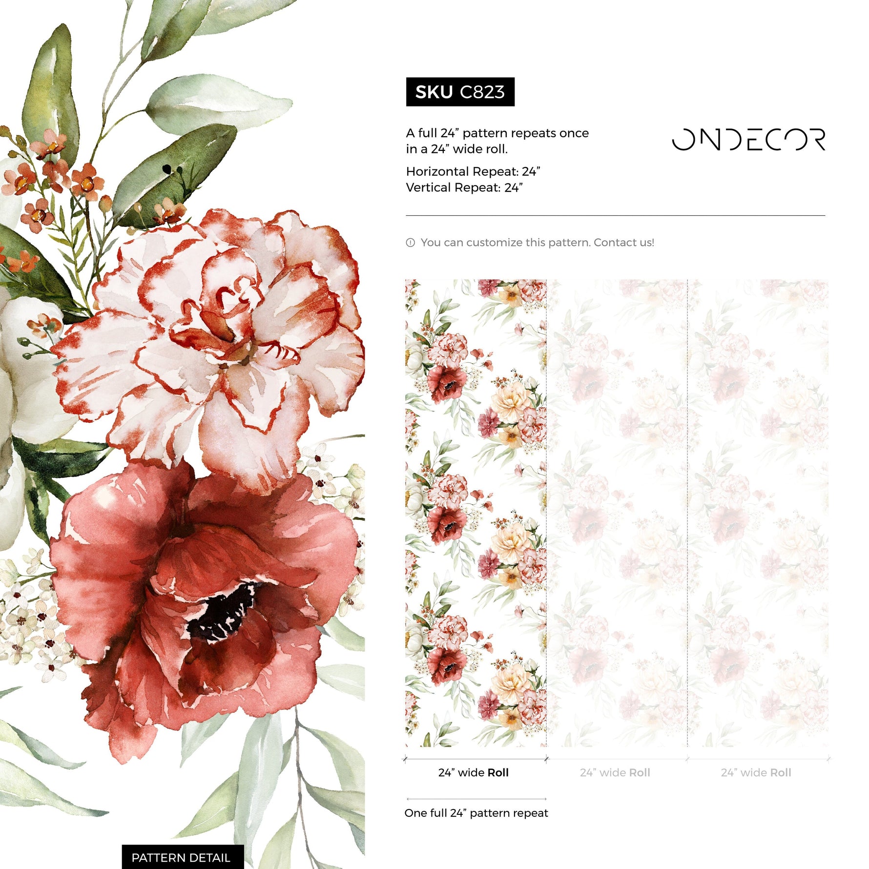 Vintage Floral Watercolor Wallpaper / Peel and Stick Wallpaper Removable Wallpaper Home Decor Wall Art Wall Decor Room Decor - C823