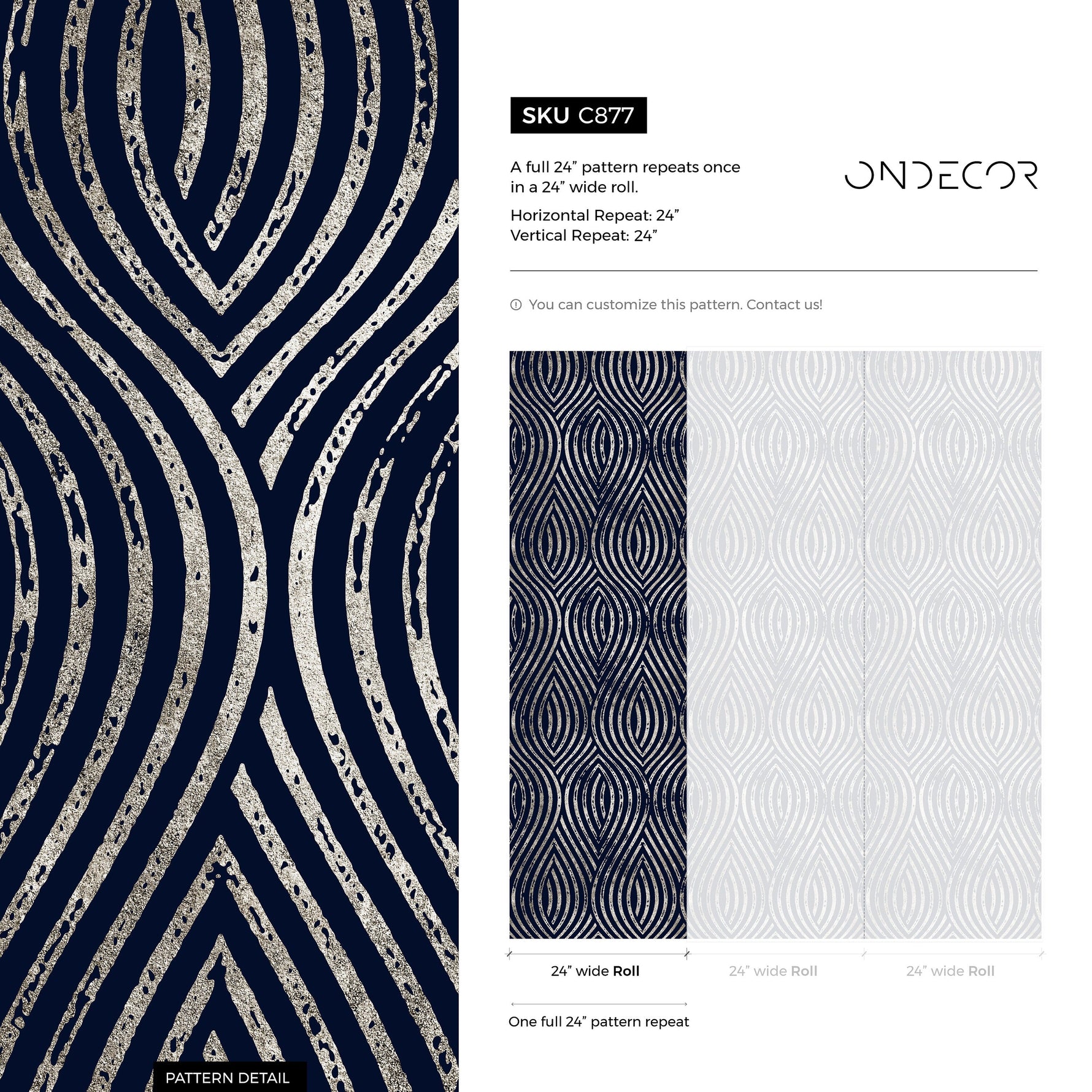 Navy and Silver Modern Wallpaper / Peel and Stick Wallpaper Removable Wallpaper Home Decor Wall Art Wall Decor Room Decor - C877