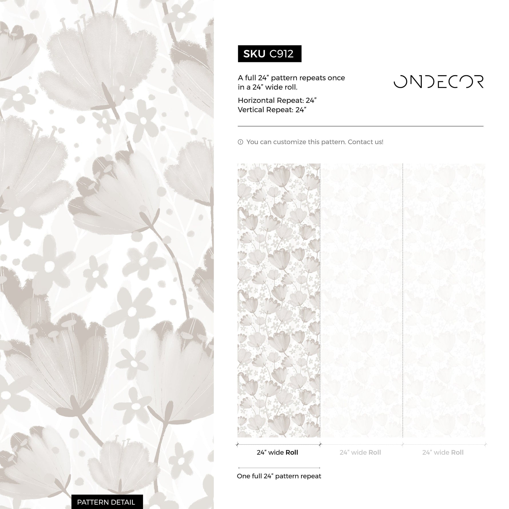 Neutral Minimalist Flower Wallpaper / Peel and Stick Wallpaper Removable Wallpaper Home Decor Wall Art Wall Decor Room Decor - C912