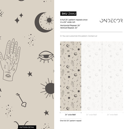 Mystique and Celestial Wallpaper Removable Peel and Stick Wallpaper, Peel and Stick Wallpaper Moon and Zodiac - ZAAU