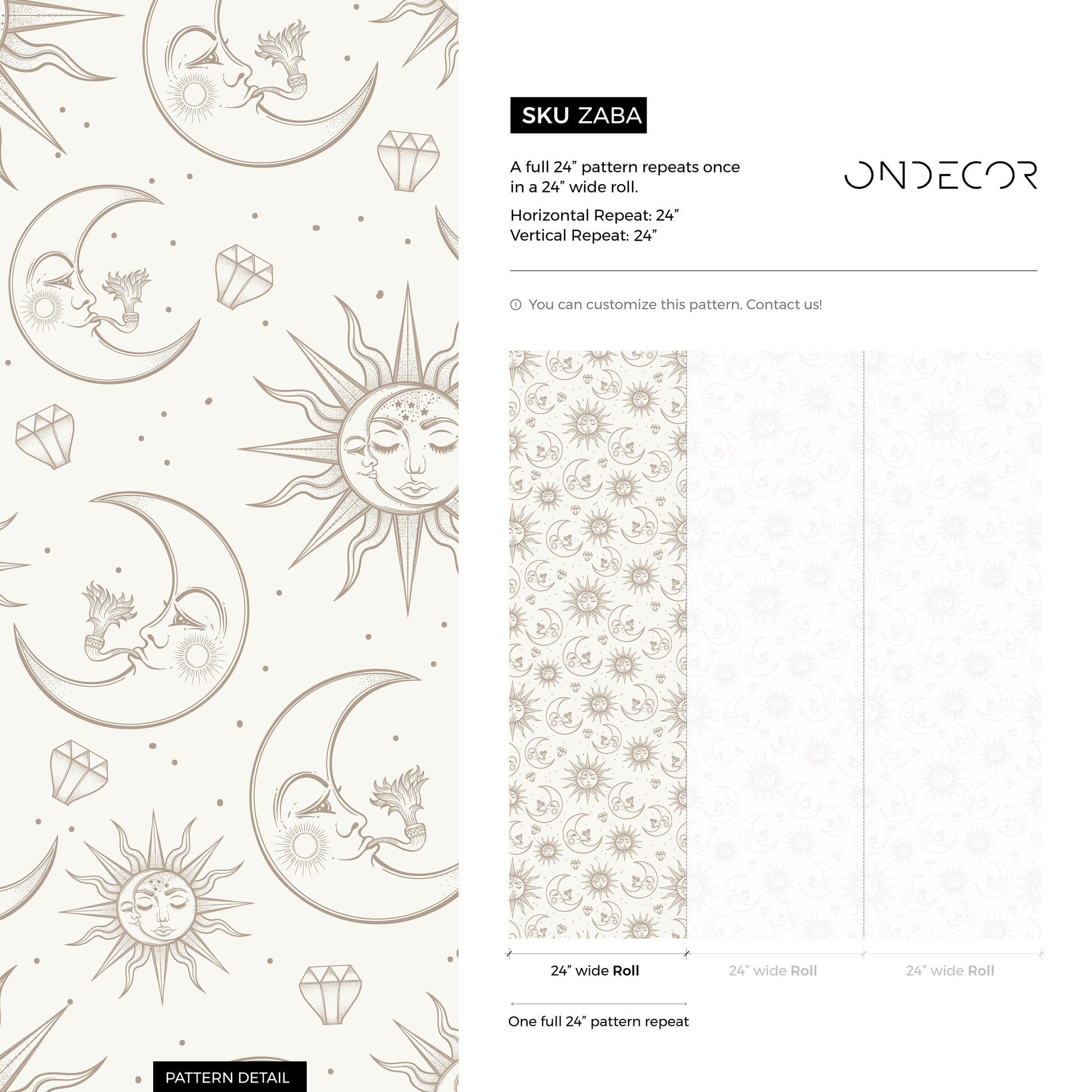 Beige Mystique and Celestial Wallpaper Removable Peel and Stick Wallpaper, Peel and Stick Wallpaper Moon and Sun - ZABA