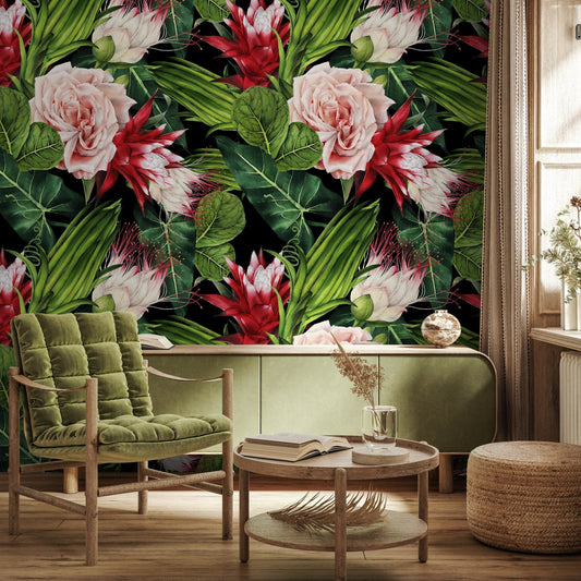 Tropical Jungle Wallpaper, Removable Wallpaper, Self-adhesive Wallpaper, Monstera Wallpaper, Temporary Wallpaper, Jungle Wallpaper - A847