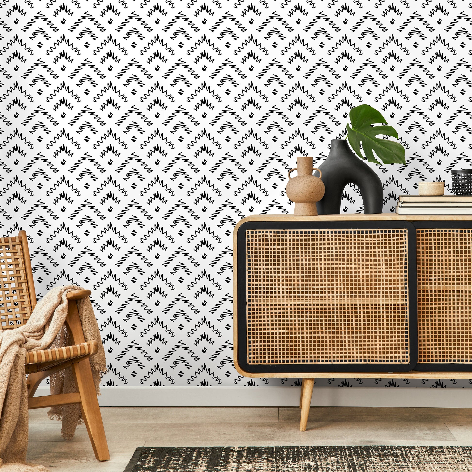 Wallpaper Peel and Stick Wallpaper Removable Wallpaper Home Decor Wall Decor Room Decor / Black and White Geometric Wallpaper - C175