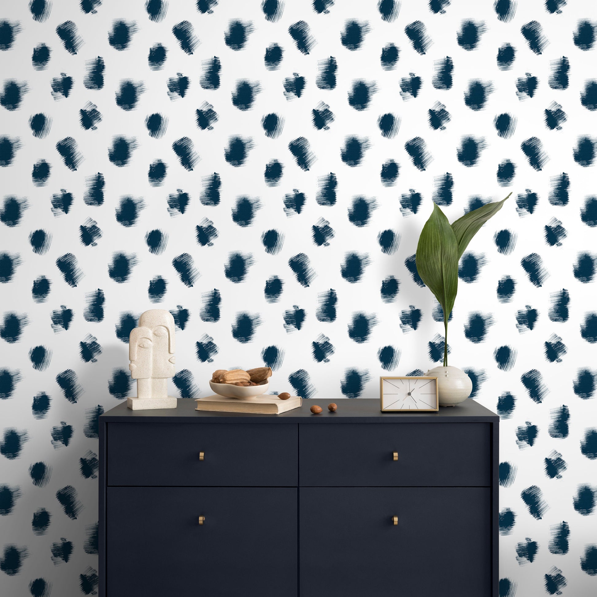 Navy and White Speckle Dots Wallpaper / Peel and Stick Wallpaper Removable Wallpaper Home Decor Wall Art Wall Decor Room Decor - C896