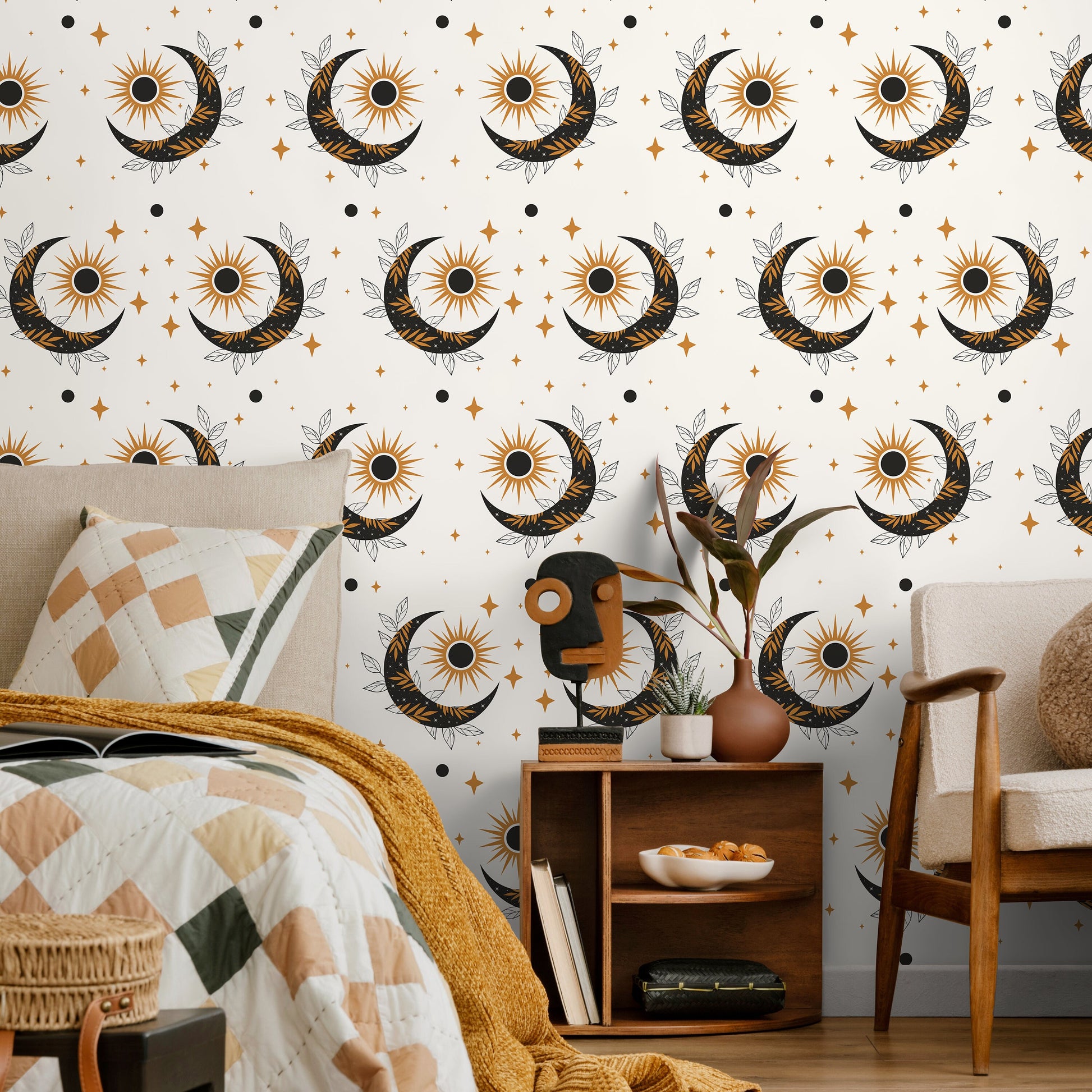 Mystique and Celestial Wallpaper Removable Peel and Stick Wallpaper, Peel and Stick Wallpaper Moon and Sun - ZACS